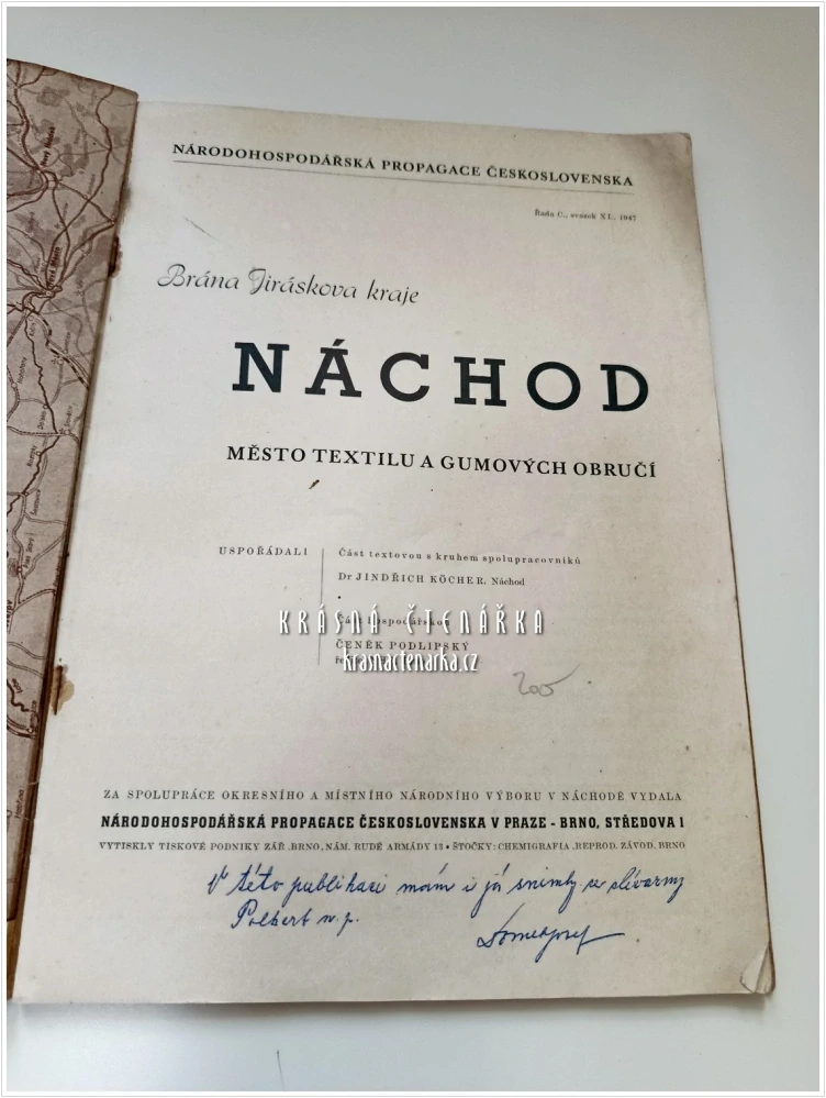 NÁCHOD – BRÁNA JIRÁSKOVA KRAJE, MĚSTO TEXTILU A GUMOVÝCH OBRUČÍ ( Jindřich Köcher, Čeněk Podlipský) | Dobová vlastivědná a hospodářská publikace