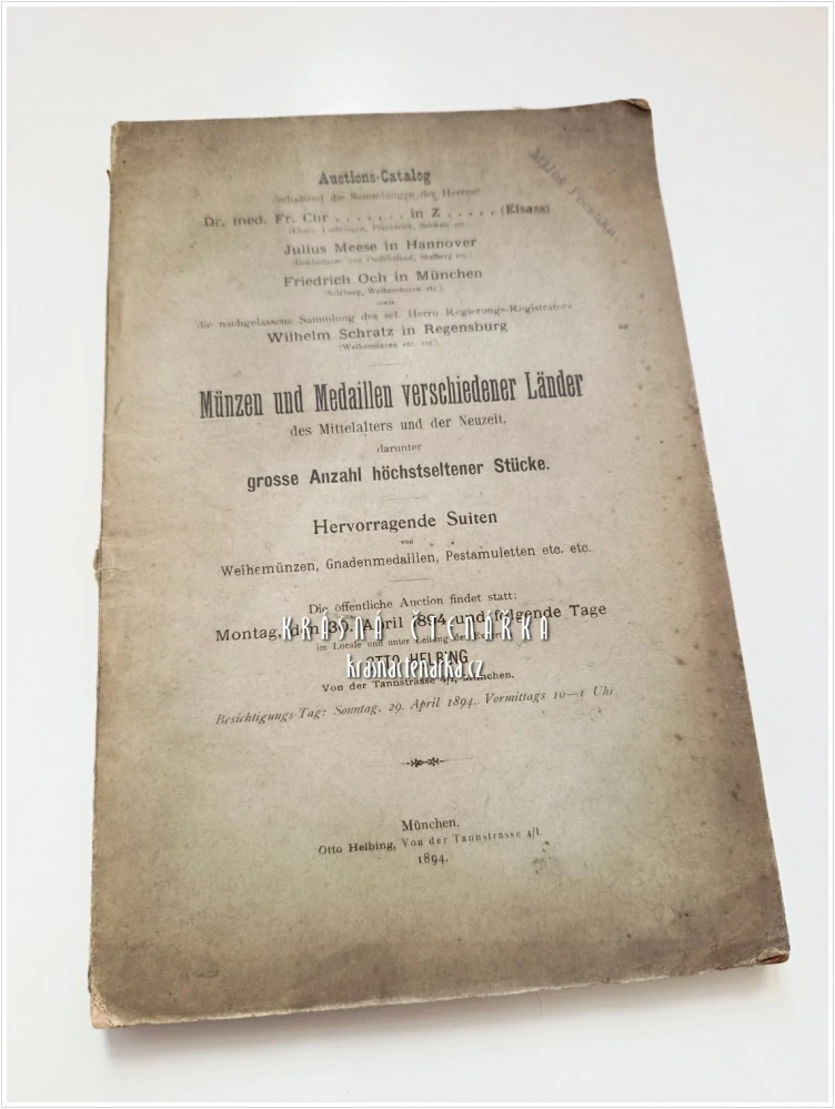 AUKTIONS-CATALOG – MÜNZEN UND MEDAILLEN VERSCHIEDENER LÄNDER DES MITTELALTERS UND DER NEUZEIT (Otto Helbing) | Aukční katalog historických mincí a medailí z roku 1894