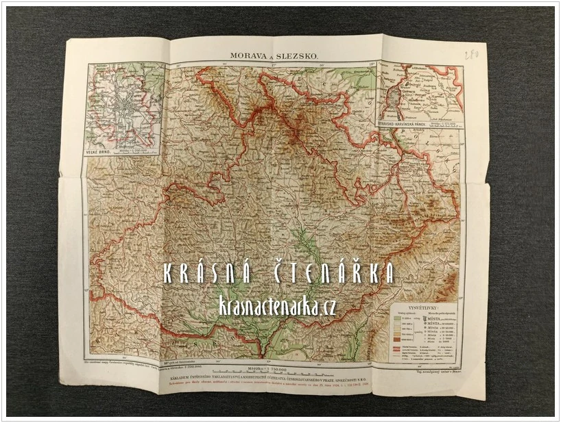 MORAVA A SLEZSKO, Školní přehledná mapa z roku 1924