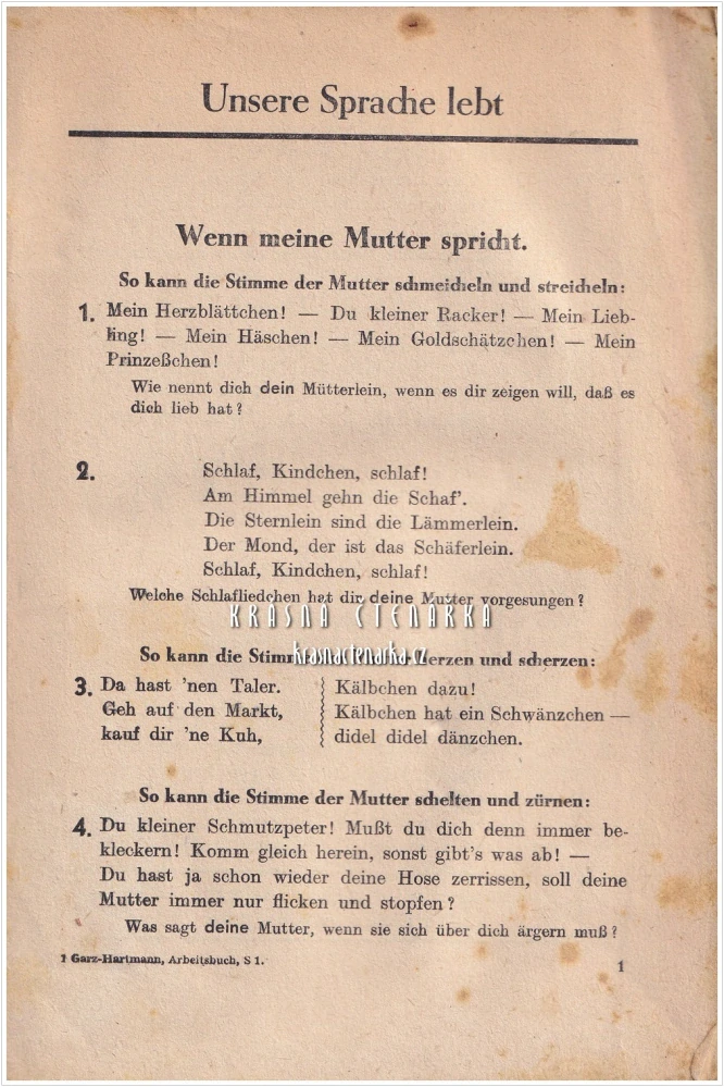 ARBEITSBUCH FÜR DEN UNTERRICHT IN DER DEUTSCHEN SPRACHE AN VOLKSSCHULEN | Pracovní sešit pro výuku němčiny na základních školách | Sudetendeutscher Verlag Franz Kraus, Reichenberg / Liberec