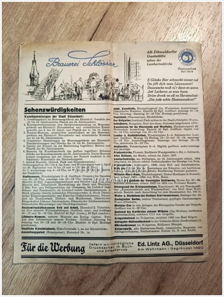Oficiální programová brožura či turistický průvodce „DÜSSELDORFER WOCHE“ (Düsseldorfský týden) z roku 1935, vydaný pro akce konané v týdnu od 8. do 15. června 1935
