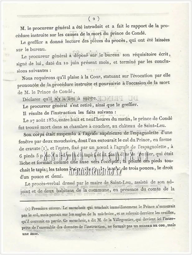 ARRÉT DU 21 JUIN 1831, RELATIF AUX CAUSES QUI ONT PU AMENER LA MORT DU PRINCE DE CONDÉ, AVEC DES NOTES