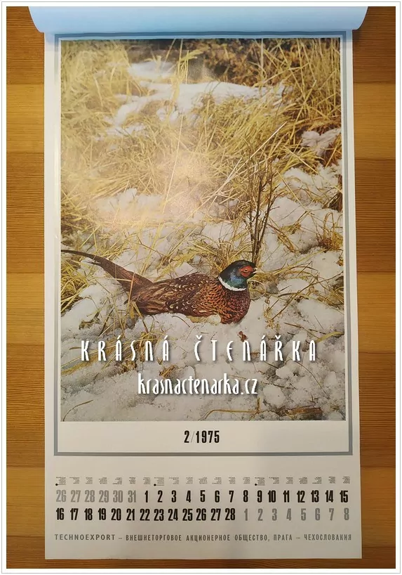 Nástěnný kalendář TECHNOEXPORT 1975 (myslivecký motiv)