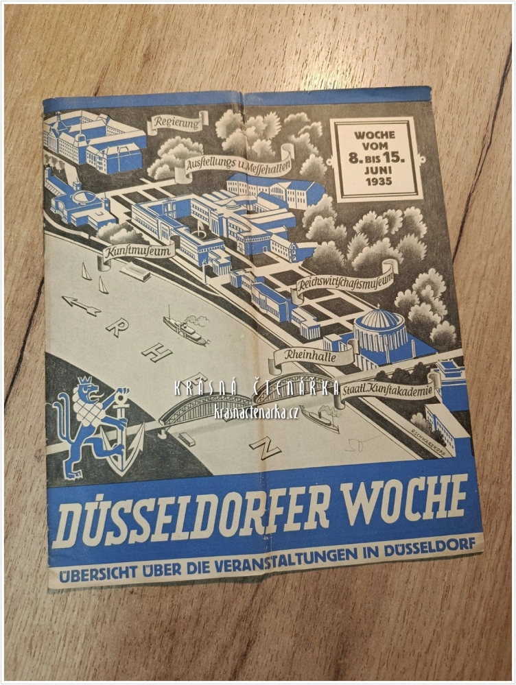 Oficiální programová brožura či turistický průvodce „DÜSSELDORFER WOCHE“ (Düsseldorfský týden) z roku 1935, vydaný pro akce konané v týdnu od 8. do 15. června 1935