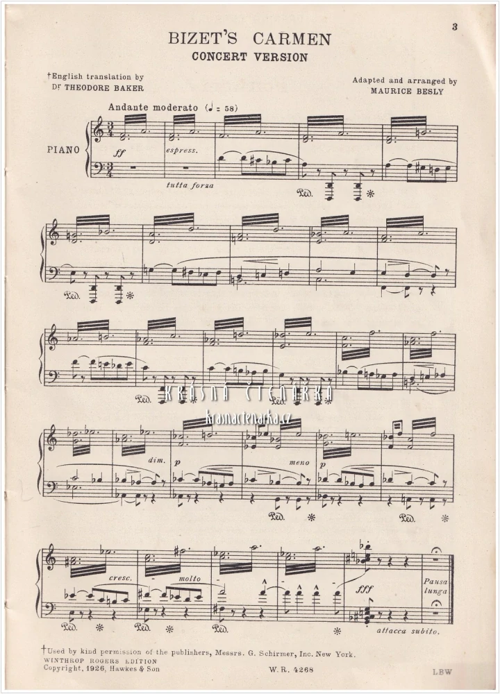 CARMEN (Georges Bizet) | Notový materiál k Bizetově opeře Carmen, upravený Mauricem Beslym pro smíšené hlasy s klavírním nebo orchestrálním doprovodem