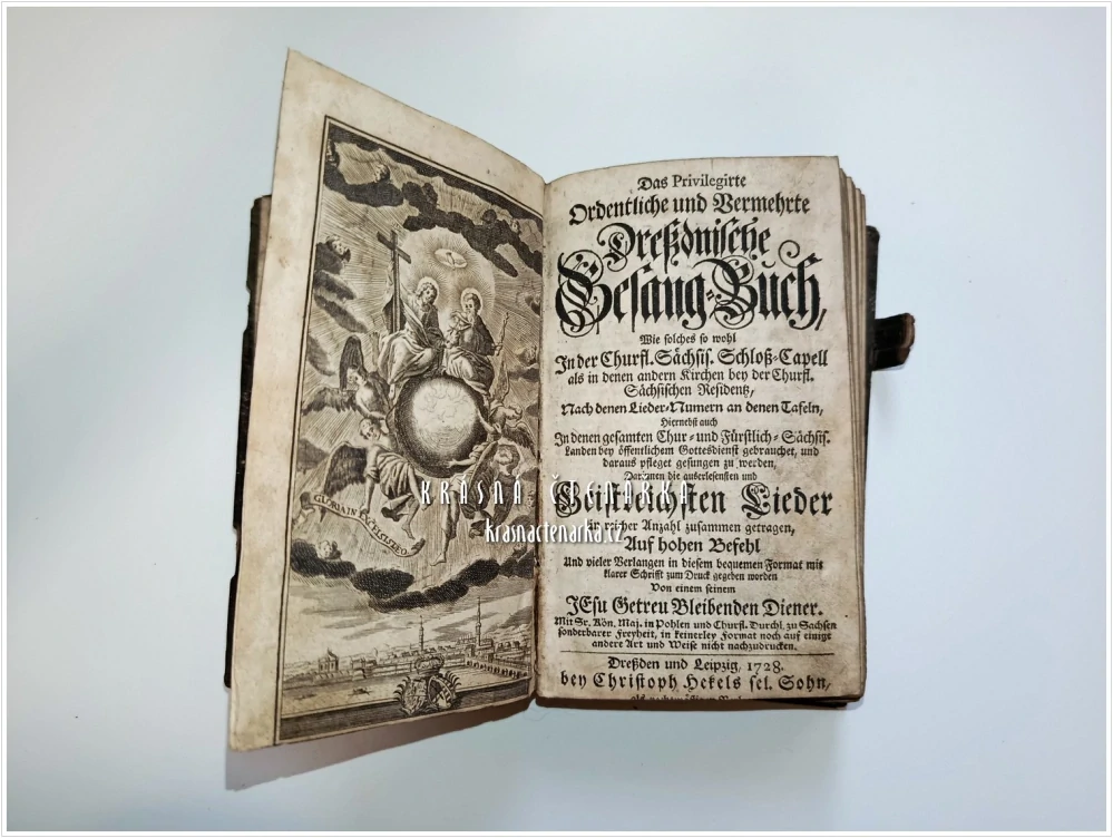 DAS PRIVILEGIRTE ORDENTLICHE UND VERMEHRTE DREẞDNISCHE GESANG-BUCH + Tägliche Kirchen-Andachten | DRÁŽĎANSKÝ KANCIONÁL + MODLITBY | Vzácný barokní konvolut (1728)