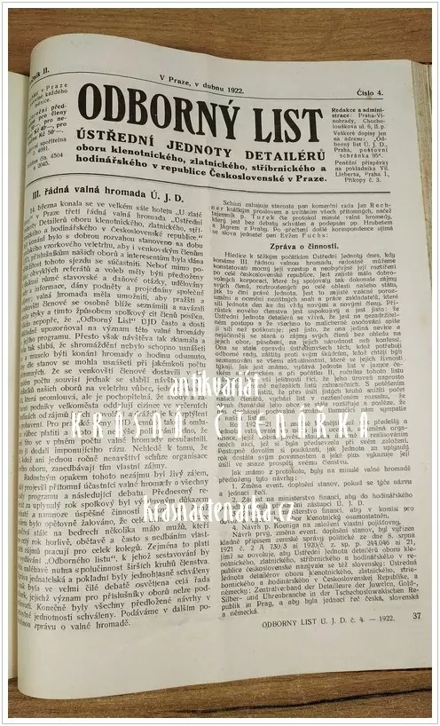 ODBORNÝ LIST ÚSTŘEDNÍ JEDNOTY DETAILÉRŮ oboru klenotnického, zlatnického, stříbrnického a hodinářského