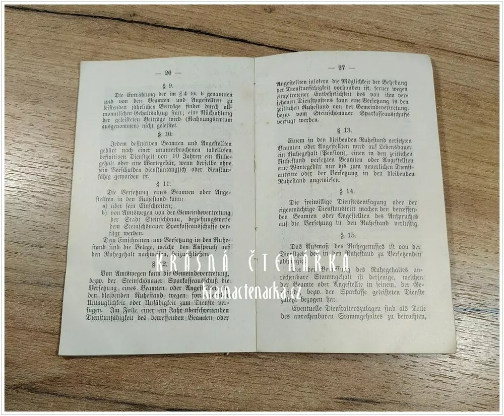 Dienst-Pragmatik und Vorschriften (Služební předpisy pro zaměstnance Sparkasse v Kamenickém Šenově)