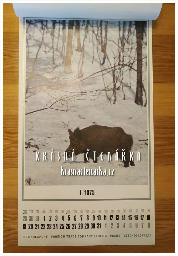 Nástěnný kalendář TECHNOEXPORT 1975 (myslivecký motiv)