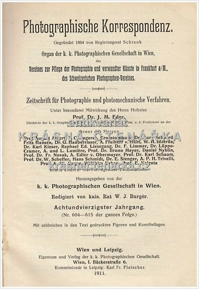 PHOTOGRAPHISCHE KORRESPONDENZ, Teitschrift für Photographie und photomechanische Verfahren(Eder J. M.)