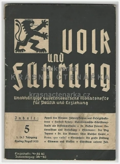 VOLK UND FÜHRUNG (Unabhängige sudetendeutsche Monatshefte für Politik und Erziehung), číslo 5 / 1935