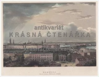 HAMBURG VON ST. GEORGS-THURM AUS GESEHEN (NĚMECKO)( kolorovaná ocelorytina)
