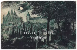 KUTNÁ HORA, Pohled od Vlašského dvora (ručně malované)