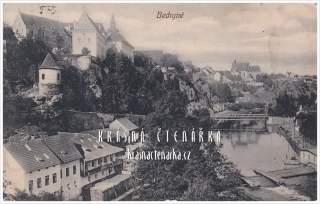 BECHYNĚ, Pohled na zámek a okolí od Lužnice