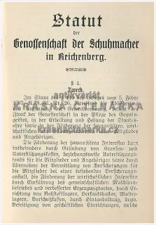 STATUT DER GENOSSEN DER SCHUHMACHER IN REICHENBERG (Stanovy, spolek obuvníků, Liberec)