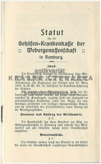 STATUT FÜR DIE GEHILFEN KRANKENKASSE DER WEBERGENOSSENSCHAFT IN RUMBURG (Stanovy zdravotní pokladny, Rumburk)