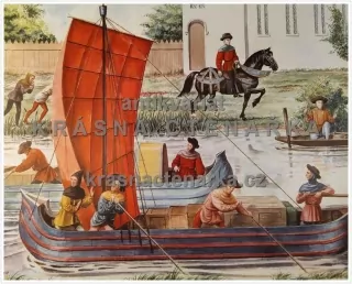 Macmillan's History Pictures: BOATS ON AN INLAND WATERWAY, 15th C.