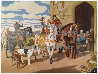 Macmillan's History Pictures: A HUNTING PARTY AT A MONASTERY GATE, 14th C.