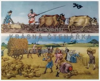 Macmillan's History Pictures: PLOUGHING AND HARVESTING, 14th C.