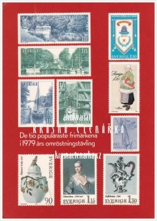POŠTOVNÍ ZNÁMKY na pohlednicích - švédské