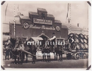 REKLAMNÍ pohlednice: PAULANER THOMASBRÄU (Pivovar a koňský povoz se sudy)