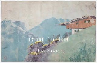 RUČNĚ MALOVANÁ pohlednice: HORSKÁ KRAJINA
