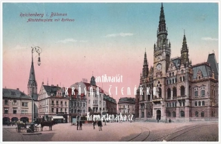 LIBEREC, Radnice a náměstí i s koňským povozem