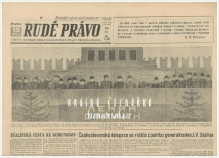 RUDÉ PRÁVO, číslo z 12.3. 1953, Československá delegace se vrátila z pohřbu generalissima Stalina