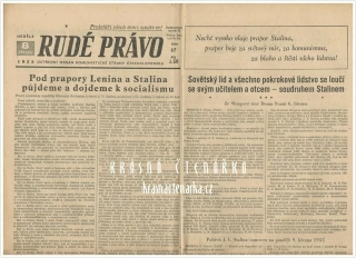 RUDÉ PRÁVO, číslo z 8.3. 1953, Pod prapory Lenina a Stalina půjdeme a dojdeme k socialismu