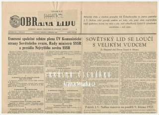 OBRANA LIDU, číslo 57 z 8.3. 1953, Sovětský lid se loučí s velikým vůdcem