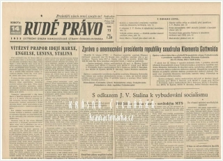 RUDÉ PRÁVO, číslo 73 z 14.3. 1953,Zpráva o onemocnění presidenta republiky soudruha Klementa Gottwalda