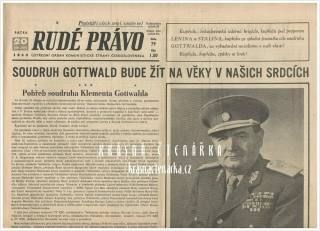 RUDÉ PRÁVO, číslo 79 z 20.3. 1953, Soudruh Gottwald bude žít na věky v našich srdcích 