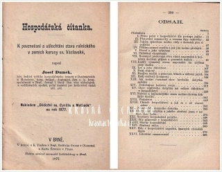 HOSPODÁŘSKÁ ČÍTANKA, K povznešení a ušlechtění stavu rolnického (Dumek Josef)