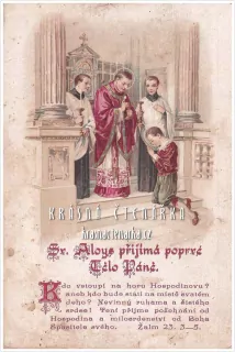 Náboženská ilustrace SV. ALOIS PŘIJÍMÁ TĚLO PÁNĚ