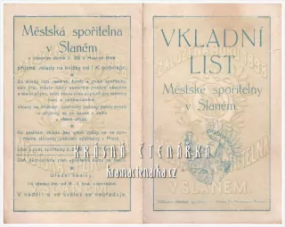 VKLADNÍ LIST Městké spořitelny, Slaný