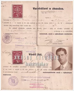 VYSVĚDČENÍ O ZKOUŠCE a VŮDČÍ LIST k samostatnému řízení osobních automobilů s výbušným motorem