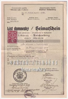 DOMOVSKÝ LIST získaný dosažením veřejného úřadu, Liberec