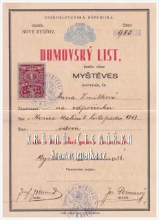 DOMOVSKÝ LIST na právo domovské, Myštěves