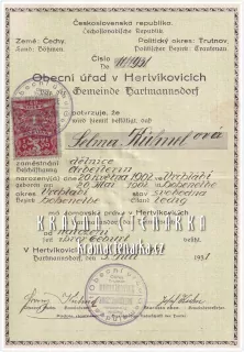 DOMOVSKÝ LIST získaný narozením v obci, Hertvíkovice