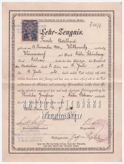 LEHR-ZEUGNIS / LIST VÝUČNÍ, Společenstvo řemeslných živností, modistka