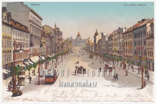 PRAHA, Václavské náměstí i s tramvajemi