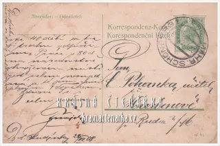 KORESPONDENČNÍ LÍSTEK pro pana učitele Pohanku v Hrabenově, razítko ŠUMPERK