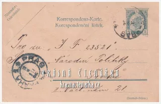 KORESPONDENČNÍ LÍSTEK, Odpověď na inzerát z Národní Politiky, razítko PRAHA