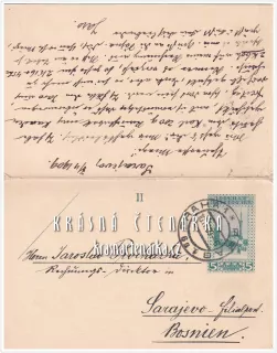 KORESPONDENČNÍ LÍSTEK pro pana Procházku z Prahy, 2 ks, razítko SARAJEVO - MILIT. POST