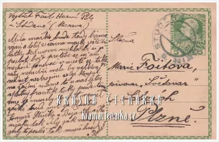 KORESPONDENČNÍ LÍSTEK pro paní Foitovou z Plzně-Lobzy, razítko STUDEIN (Studená)