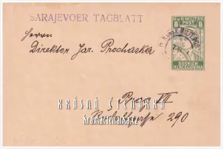 KORESPONDENČNÍ LÍSTEK pro pana Procházku z Prahy, razítko SARAJEVO - MILIT. POST