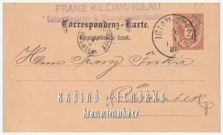KORESPONDENČNÍ LÍSTEK, Objednávka pro pana Fršku z Počátek, 1888, razítko JIHLAVA / POČÁTEK