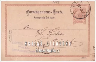 KORESPONDENČNÍ LÍSTEK, Žádost o vyrovnání dluhu z roku 1893, razítko PRAHA