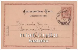 KORESPONDENČNÍ LÍSTEK, Oznámení o obdržení finanční částky z roku 1890, razítko JINDŘICHŮV HRADEC