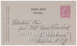 DOPISNICE Zálepka s vytištěnou poštovní známkou